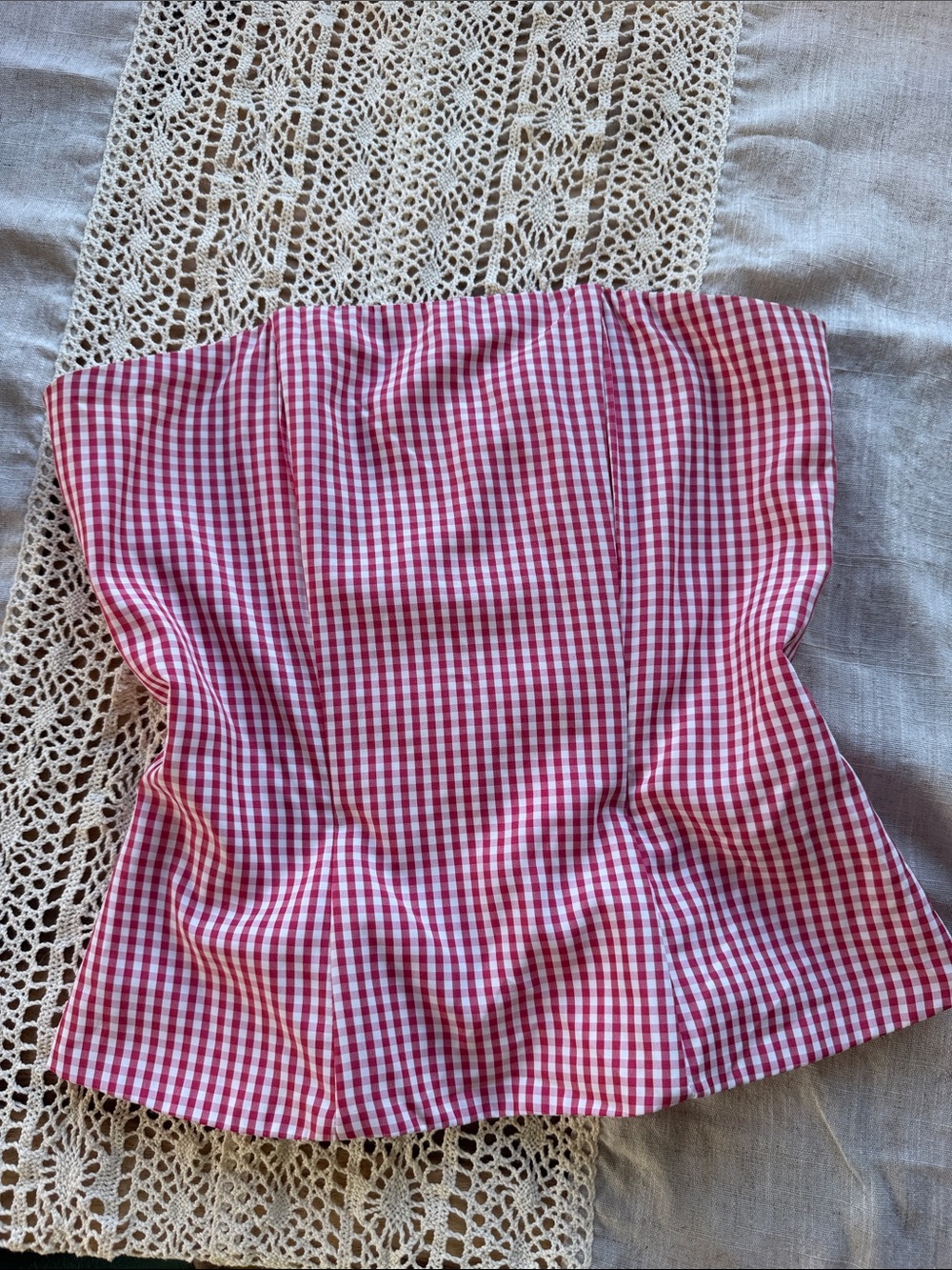 More to Come Gingham Crop Top Pink & White XS Like New